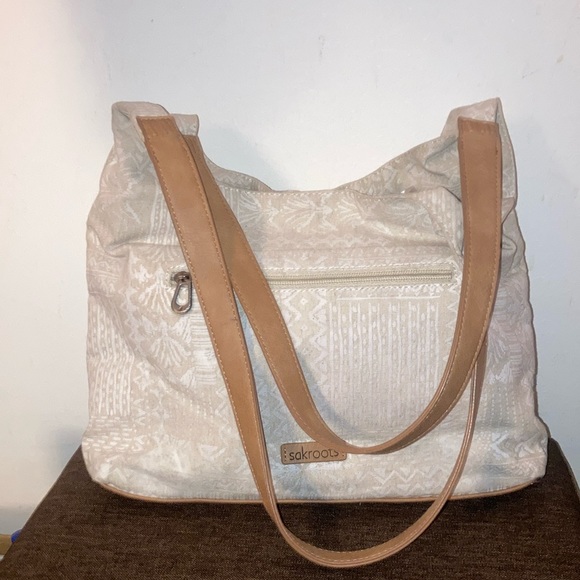 SAKROOTS Cream Off White Aztck Print Boho Shoulder Bag Hobo Purse main image 3